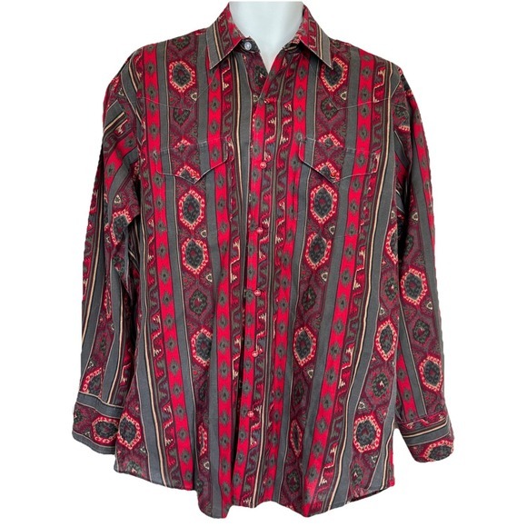 Ruddock Bros Other - Vtg Ruddock Bros Aztec Pearl Snap Shirt Red Pearl Snaps Western 17/34 Xl Tails